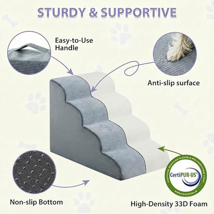 Dog Steps for Bed, 4-Steps Dog Stairs for Bed, Pet Ramp with Highly Supportive Foam and Non-Slip Bottom, Pet Stairs for Large Dogs and Medium Dogs (High 19.7 Inch)