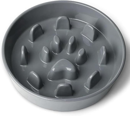 Ceramic 1.5 Cup Slow Feeder Dog Bowl, Slow Feeding Dish for Small & Medium Breeds to Slow Down Eating, Anti-Gulping, Preventing Choking (Grey)
