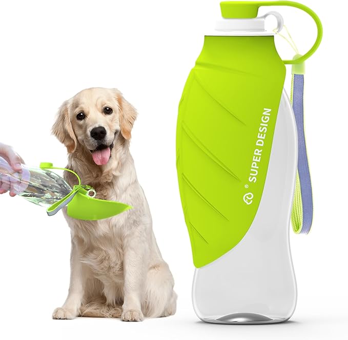 SUPERDESIGN Dog Water Bottle, Portable Dog Water Bottle for Small to Large Dogs, Leak Proof Dog Travel Water Bottle, Small Leaf Travel Water Bowl for Dogs and Dog Walking Accessories (19.6OZ, Green)