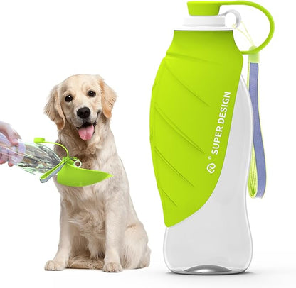 SUPERDESIGN Dog Water Bottle, Portable Dog Water Bottle for Small to Large Dogs, Leak Proof Dog Travel Water Bottle, Small Leaf Travel Water Bowl for Dogs and Dog Walking Accessories (19.6OZ, Green)