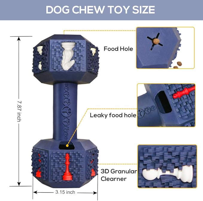 Dog Chew Toys for Aggressive Chewers Indestructible Dog Toys Tough Natural Rubber Dumbbell Toy for Small Medium Large Dogs XLarge Blue
