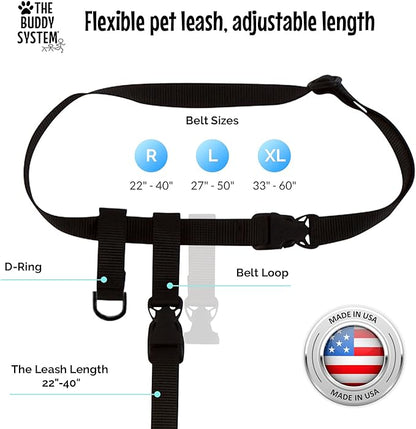 The Buddy System Hands Free Dog Leash, Adjustable Leash for Running, Jogging, Training and Service Dog Made in USA (Bundle Leash + Lunge Buster, Regular Belt (22"- 40" Waist)