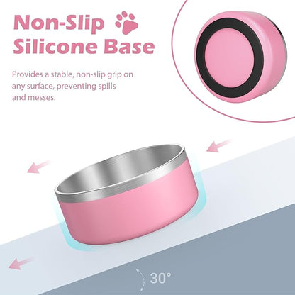 LIANLAI Stainless Steel Dog Bowls, Rust-Resistant Pet Bowls, Non Slip Dog Water Bowl, Versatile Feeding Bowls(Pink，40 oz)