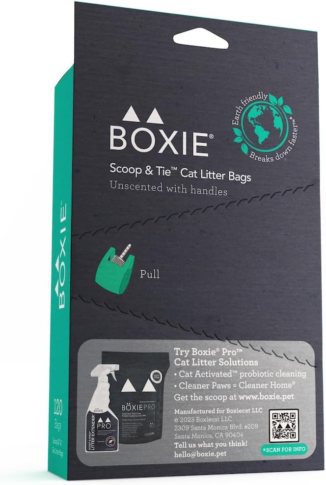 Boxie Sustainable Scoop & Tie Pet Waste Bags, 240 Count, Leak-Proof, Easy-to-Tie Handles, Eco-Friendly, Odor Control, EPI Technology, Durable for Cat Litter & Dog Waste (Pack of 2)