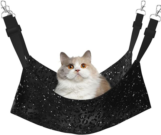 Cute Black Cheetah Leopard Skin Print Animal Cat Hammock for Cage Hanging Reversible Pet Hammock Bed Adjustable,Soft Sleeping Hammock for Cats,Ferret,Puppy,Rabbits,Small Animals