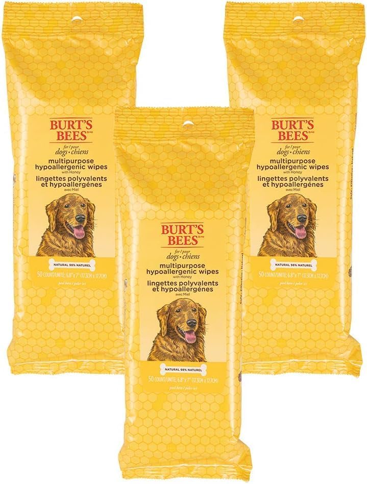 Burts Bees for Pets Honey Multipurpose Dog Grooming Wipes, 50 Count, 3-Pack by BurtsBeesforPets