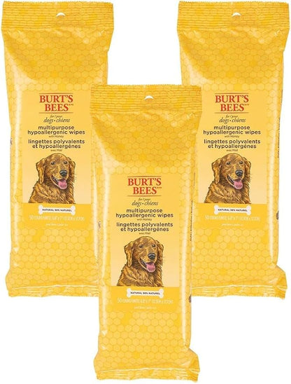 Burt's Bees for Pets Honey Multipurpose Dog Grooming Wipes, Gentle Hypoallergenic Spot Cleaning Sheets, pH Balanced Natural Origin Formula for Paws, Face and Butt, 50 Count - 3 Pack