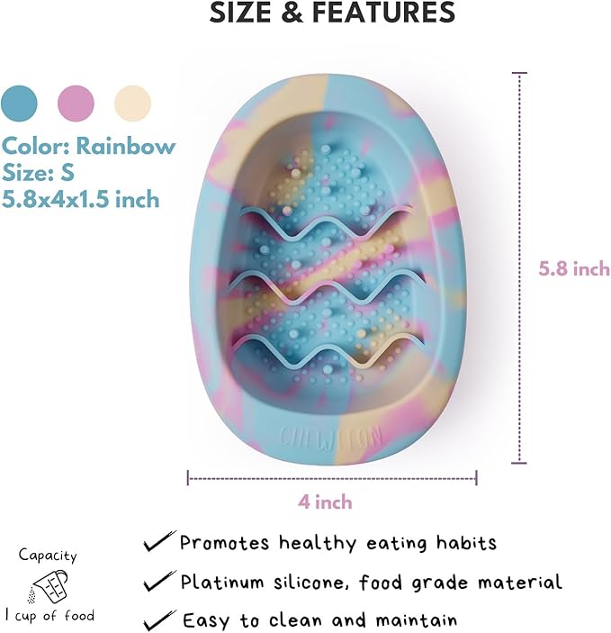 CHEWFFON Easter Dog & Cat Lick Mat Bowls, BPA-Free Silicone Slow Feeder Bowl with Suction Cups, Non Slip Pet Food Bowl Reduces Boredom and Anxiety, Dishwasher Safe, Rainbow Small