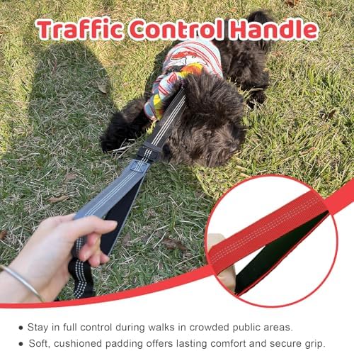 Double Dog Leash - No Tangle Splitter for Two Dogs, Coupler with Adjustable Long Lead Rope, Dual Control Handles, Retractable No Pull Bungee, Walk Train Small Medium Large 2 Pets (Red) - Image 5