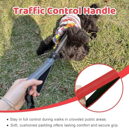 Double Dog Leash - No Tangle Splitter for Two Dogs, Coupler with Adjustable Long Lead Rope, Dual Control Handles, Retractable No Pull Bungee, Walk Train Small Medium Large 2 Pets (Red) - Image 5