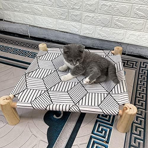 Pozico Cat/Dog Bed Hammock - Wooden Raised Indoor/Outdoor Beds - Breathable Mesh for Small Animals - White Diamond - Image 6