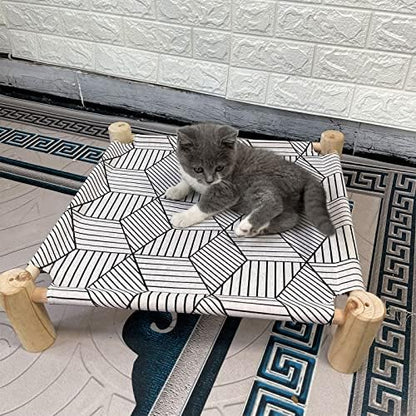 Pozico Cat/Dog Bed Hammock - Wooden Raised Indoor/Outdoor Beds - Breathable Mesh for Small Animals - White Diamond - Image 6
