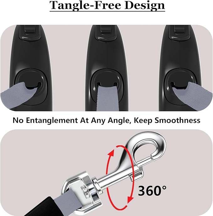 Retractable Dog Leash, 16Ft/5M Light Weight Retractable Leash for Small Medium Dogs/Cats Up to 50lbs, Strong Nylon Tape 360° Tangle-Free One-Hand Brake (Black)