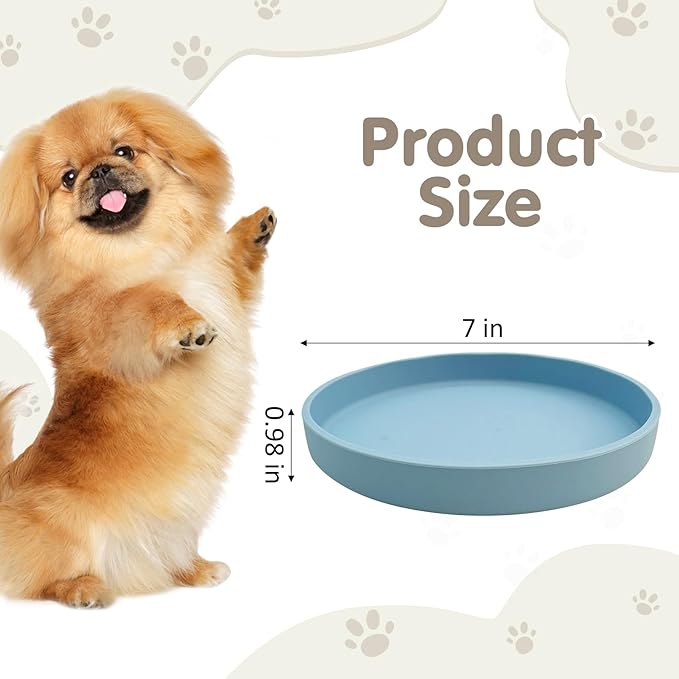 VCEPJH Silicone Dog Plates for Food Shallow Pet Bowl Flat Puppy Food Bowl Whisker Fatigue Cat Feeding Bowls Noiseless Dishes for Dry and Wet Food (Round Blue)