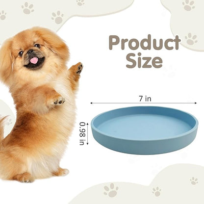 VCEPJH Silicone Dog Plates for Food Shallow Pet Bowl Flat Puppy Food Bowl Whisker Fatigue Cat Feeding Bowls Noiseless Dishes for Dry and Wet Food (Round Blue)