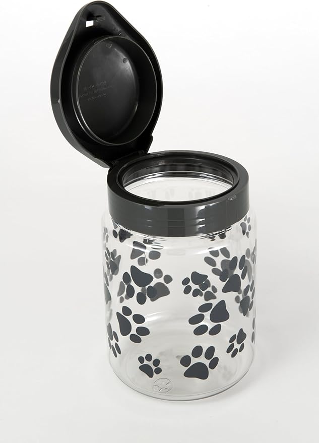 Lixit® Dog Treat Plastic Jar - Airtight Food and Treat Storage Jars for Dogs, Cats, Small Animals and Birds - Made in USA (Paw Prints - Gray, 64 Ounce (Pack of 2))