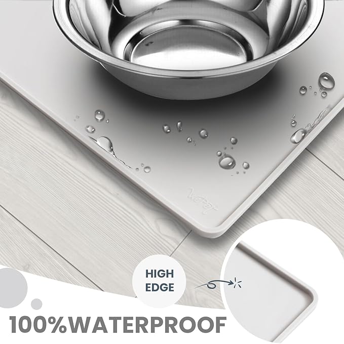 WePet Non-Slip Waterproof Pet Feeding Mat, 20x12 Inch - Silicone Dog & Cat Food Mat with Raised Edge to Stop Food Spills and Water Spills - Dishwasher Safe, Easy Clean