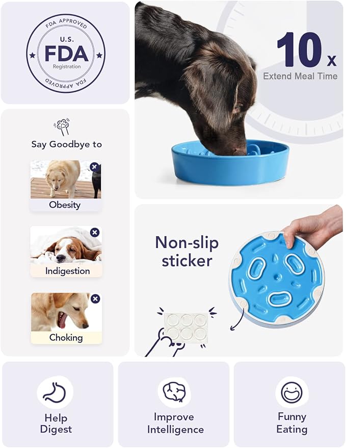 LE TAUCI Dog Bowl Slow Feeder Ceramic, 1.5 Cups Slow Feeding Dog Bowl Small Medium Breed, Puppy Slow Feeder Bow for Fast Eaters, Dog Dishes to Slow Down Eating, Puzzle Dog Food Bow