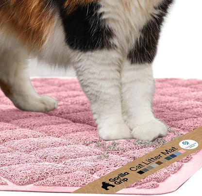 GORILLA GRIP Cat Litter Box Mat, Cushioned Coil Mesh Litter Trapping Mats, Scatter Control Supplies for Less Mess, Phthalate Free, Ultra Deep Catch Grooves, Rinse or Vacuum to Clean, 17x11 Light Pink