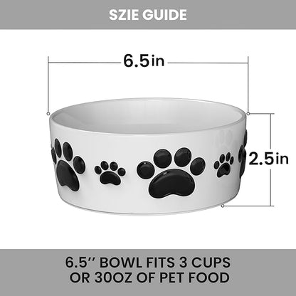 Ceramic Dog Bowls for Medium Size Dogs - 6.5'' Round × 2.5 Tall Dog Food & Water Bowl Set of 2 - Medium Ceramic Bowl with Anti-Slip Rings - Food and Water Bowls with 3 Cups Capacity