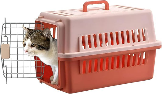 Pets Carrier,Kennel,19in,Long,Hard-Sided,for Cat up to 14lb,Suit for Airline/Road Travel (Orange, Small)
