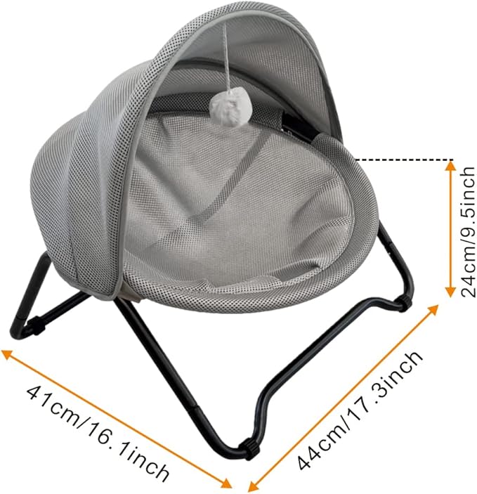 Cat Hammock Bed Elevated cat Bed, Comfortable and Breathable Pet Bed with Awning and Plush Toy, No-Tools Assemble, Cover Removable and Washable, Suitable for Indoor and Outdoor Use