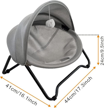 Cat Hammock Bed Elevated cat Bed, Comfortable and Breathable Pet Bed with Awning and Plush Toy, No-Tools Assemble, Cover Removable and Washable, Suitable for Indoor and Outdoor Use
