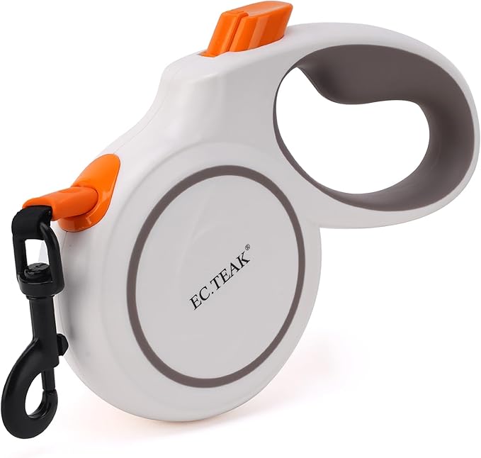 Retractable Dog Leash, 16 ft Dog Leash Retractable for Medium/Large Dogs up to 110 lbs, Strong Nylon Tape, Tangle Free, One-Hand Brake, Large White