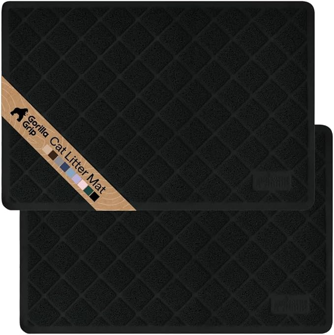 GORILLA GRIP Cat Litter Box Mat, Cushioned Coil Mesh Litter Trapping Mats, Scatter Control Supplies for Less Mess, Phthalate Free, Ultra Deep Catch Grooves, Rinse or Vacuum to Clean 24x17 Black 2 Pack