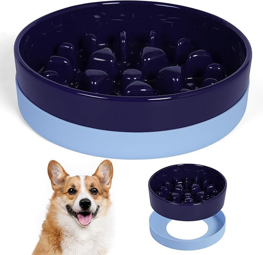 Sted Ceramic Slow Feeder Dog Bowls with Silicone Base, Slow Feeding Dog Bowl Small Medium Breed, Dogs Food Bowls for Fast Eaters, Puzzle Dogs Food Bowl, Maze Blue