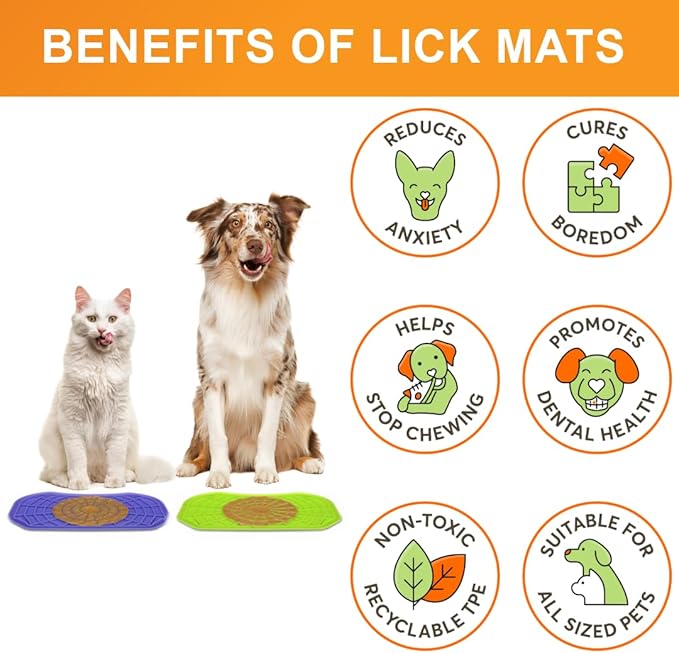 Neater Pets Neat-LIK Dog Lick Mat, Lick Mat for Dogs, Cats, Puppy, Reduces Anxiety & Boredom, Peanut Butter Slow Feeder, Interactive Treat Licking Pad, Mats for Small & Large Breed (Purple & Green)
