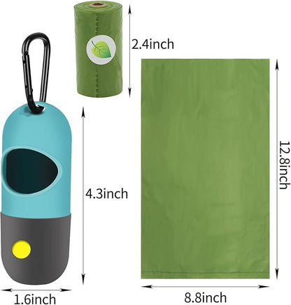 2 Pack Dog Poop Bag Dispenser with Built-in LED Flashlight, Pet Waste Bag Holder for Leash with Carabiner Clip for Lead Leash, 2 Rolls Leak-proof Doggy Waste Bags for Dog Walking, Blue,Eliamo