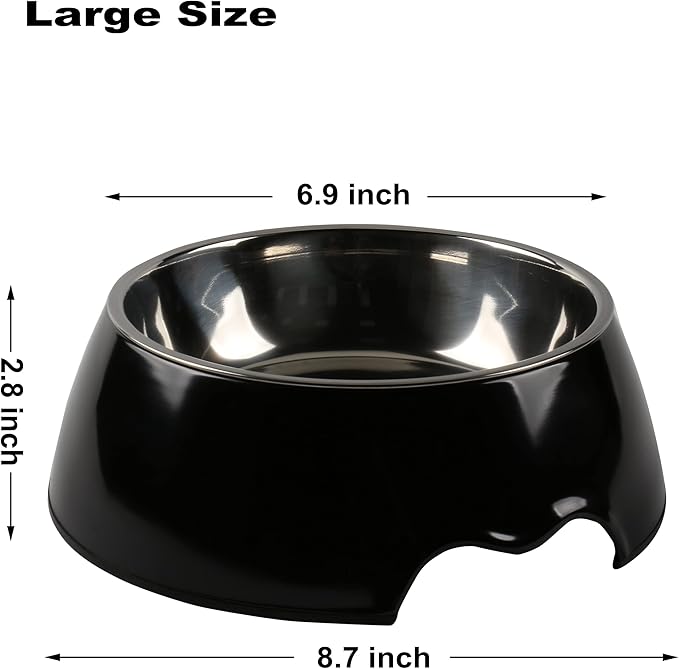 M&BGWPP Melamine Plastic Dog Food Bowl, Non Skid Base，Anti-Slip Pet Feeder Bowls, 2-in-1 Removable Stainless Steel Pet Feeder Holder for Dogs and Cats (28oz 8.66in*2.83in, Black)