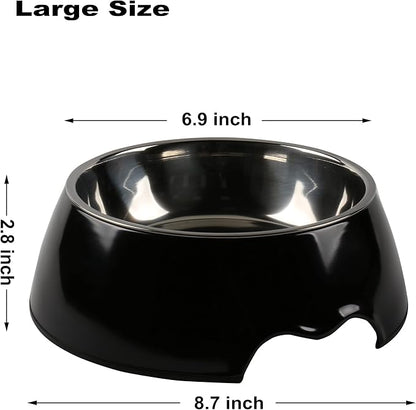M&BGWPP Melamine Plastic Dog Food Bowl, Non Skid Base，Anti-Slip Pet Feeder Bowls, 2-in-1 Removable Stainless Steel Pet Feeder Holder for Dogs and Cats (28oz 8.66in*2.83in, Black)