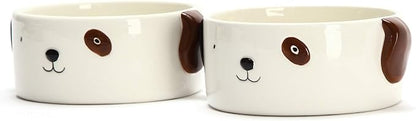 Kurrajong Farmhouse Set of 2 Ceramic Dog Bowls for Small Size Dogs - 4.5" Wide x 2" high - one Dog Water Bowl and one Food Bowl - Adorable and Unique Small Ceramic Dishes for Your furbabies