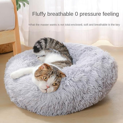 Cat Beds for Indoor Cats - Cat Bed Washable 20 inches, Dog Beds for Small Medium Dogs, Anti Anxiety Round Fluffy Plush Faux Fur Pet Bed, Thick Bottom (Light Grey, Medium)