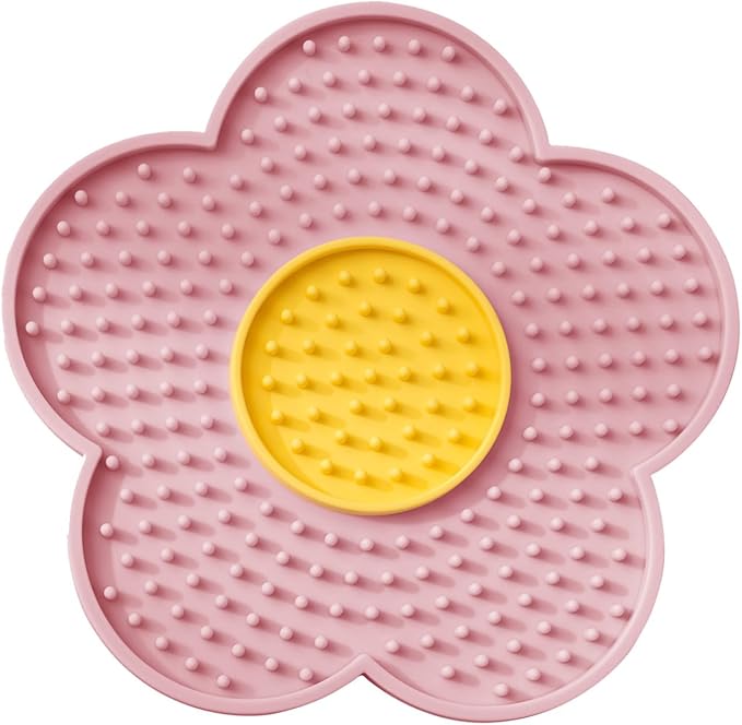 Aislor Slow Feeder Lick Mat for Dogs Cats Flower Shape Silicone Licking Pad Mental Stimulation Toy to Slow Down Eating Pink One Size