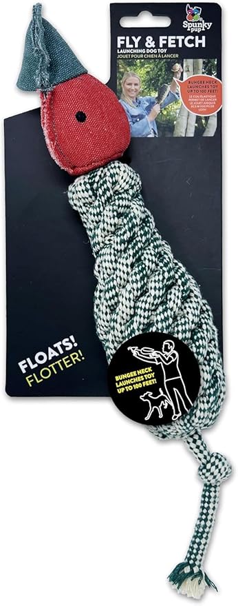Spunky pup Fly & Fetch Dog Toy - Durable, Floating, Interactive Bungee Launcher for Fetch and Water Play, Rope Duck