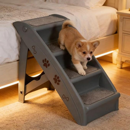ZENY Folding Dog Stairs, Portable Indoor/Outdoor Pet Steps for Bed, Couch & Car, Pet Staris for Small Pet Dog/Cat, Grey