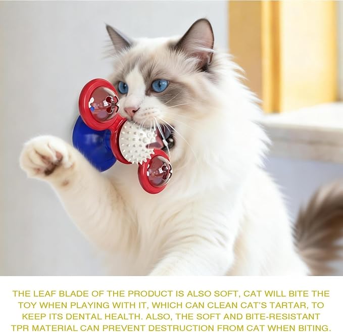 Interactive Cat Toys & Treat Dispenser with Catnip Ball - Chew, Scratch, Rub & Teeth Grooming Toys for Indoor Cats, BPA-Free, Sturdy TPR (Blue)