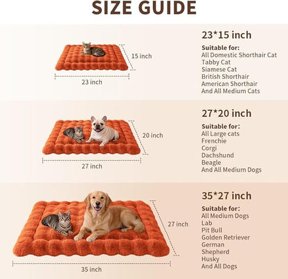 Cat Bed Mat, Soft Plush Faux Fur Kneading Pet Bed, Machine Washable Cat Sleeping Pad for Indoor Cats & Kittens, Non-Slip Fluffy Cat Rug for Couch Sofa Floor, 23x15 Inch Orange