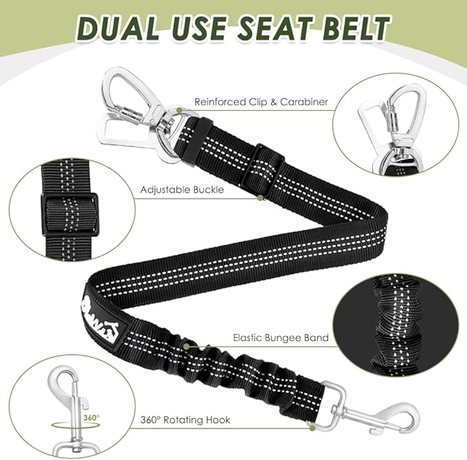 Lukovee Dog Seat Belt for Car, Adjustable Dog Car Harness for Large Medium Small Dogs, Soft Padded & Breathable Mesh Dog Seatbelt with Car Strap and Carabiner (Black,S)
