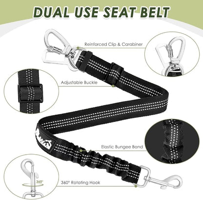 Lukovee Dog Seat Belt for Car, Adjustable Dog Car Harness for Large Medium Small Dogs, Soft Padded & Breathable Mesh Dog Seatbelt with Car Strap and Carabiner (Black,S)