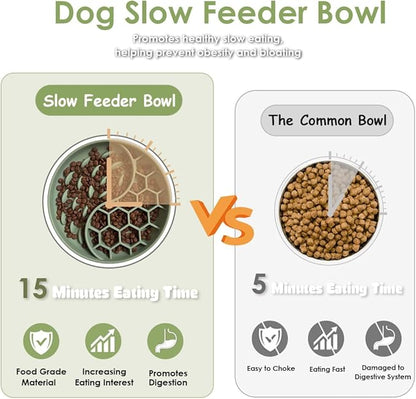 Slow Feeder Dog Bowls,Silicone Cat Feeding Bowls with Suction Cups, Anti-Choking, Non-Slip Design, Reduces Boredom, Anxiety, Ideal for Medium to Small Dogs & Cats(Olive Green)