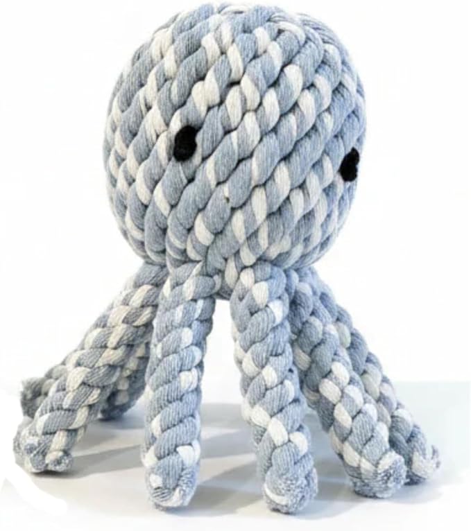 Ollie the Octopus Dog Toy Tough 4 Inch Handmade Eco Cotton Rope Dog Toy Octopus with Natural, Non-Toxic Dyes - Dog Octopus Toy for Small Dogs (Blue, Large)