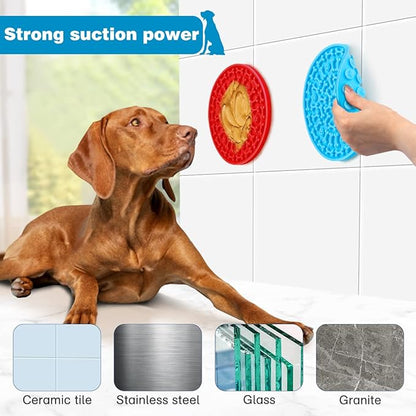 Dog Lick Pad, Pet Bathing Grooming Distraction Wall Mounted Silicone Slow Feeder Mat with Strong Suction, 2 Pack
