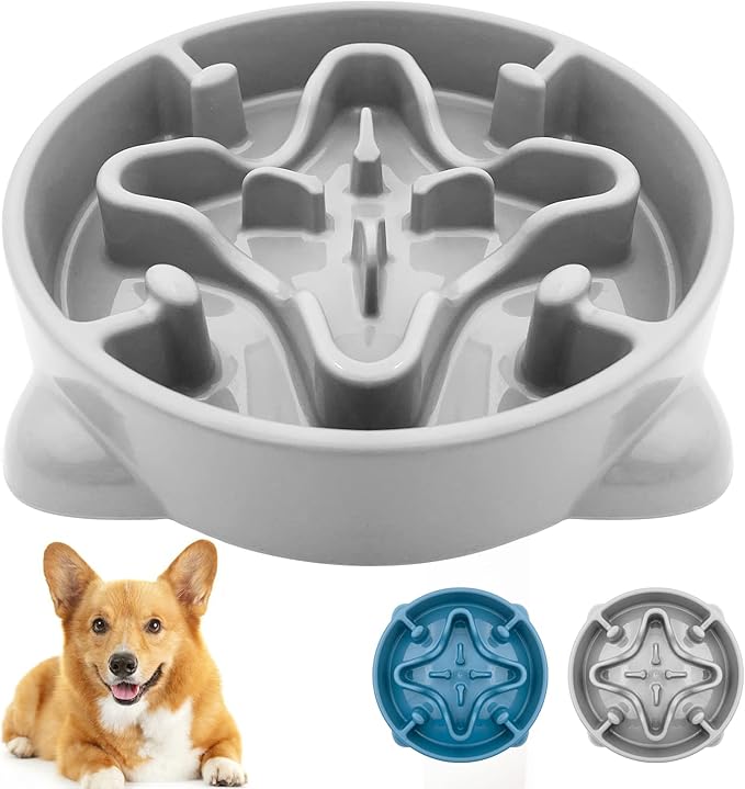 VANNON Slow Feeder Dog Bowls Durable Puzzle Feeder Non Slip Dog Food Dish Bloat Stop Food Bowls for Small Medium Dogs, 3 Cups, BPA Free, Grey