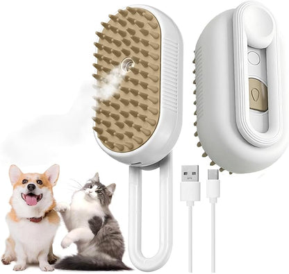 Cat Steam Brush for Shedding - USB Rechargeable Grooming Brush with Release Button, Dual Speed Spray for Long & Short Hair Indoor Cats