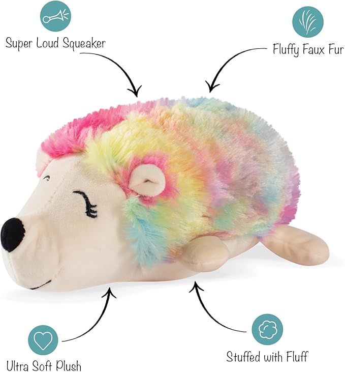 FRINGE STUDIO Rainbow Hedgehog-Plush Dog Toy (289356), Multicolor