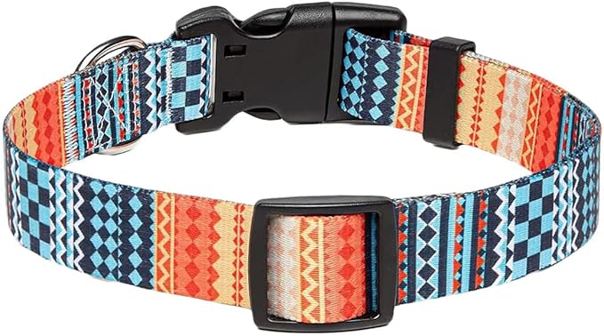 Dog Collar with Bohemia Floral Tribal Geometric Patterns - Soft Ethnic Style Collar Adjustable for Small Medium Large Dogs(Bohemian Orange,S)